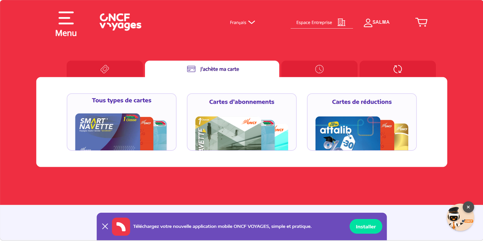 ONCF Voyages : J'achète ma carte